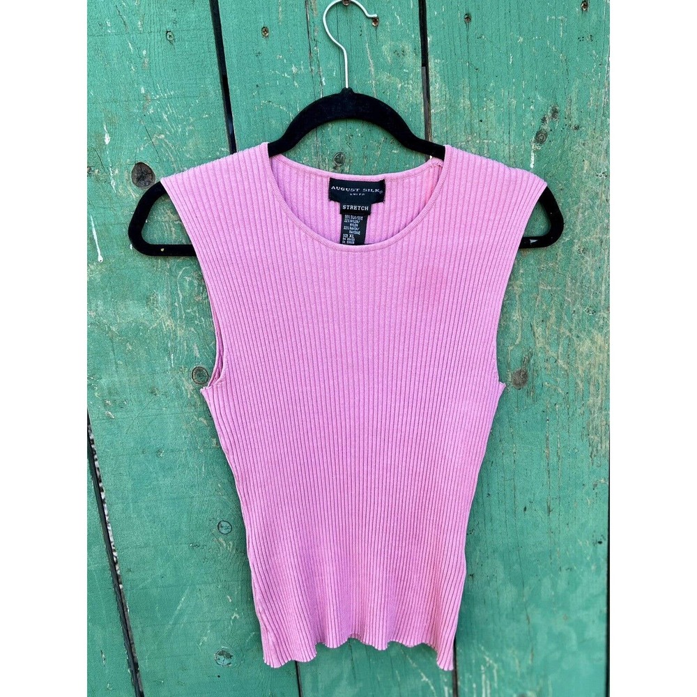 August Silk Womens 100% Silk Sleeveless Knit Tank Top Pink Size XLarge